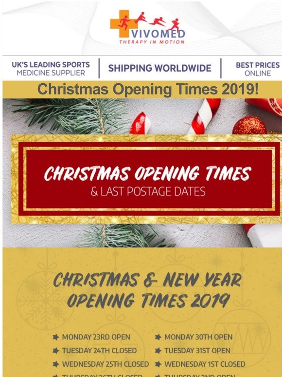 Reminder: Christmas Opening Times 2019!