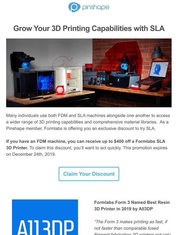 3D Printing With FDM? Here's an SLA  Discount for Pinshape Members
