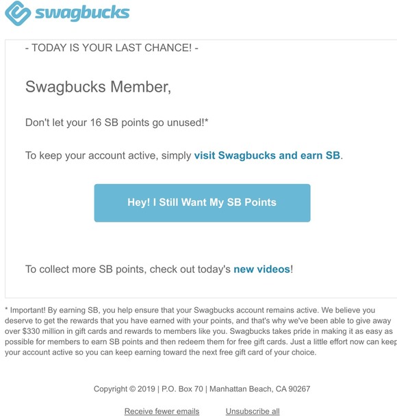 Swagbucks 3rd NOTICE Your account needs attention Milled
