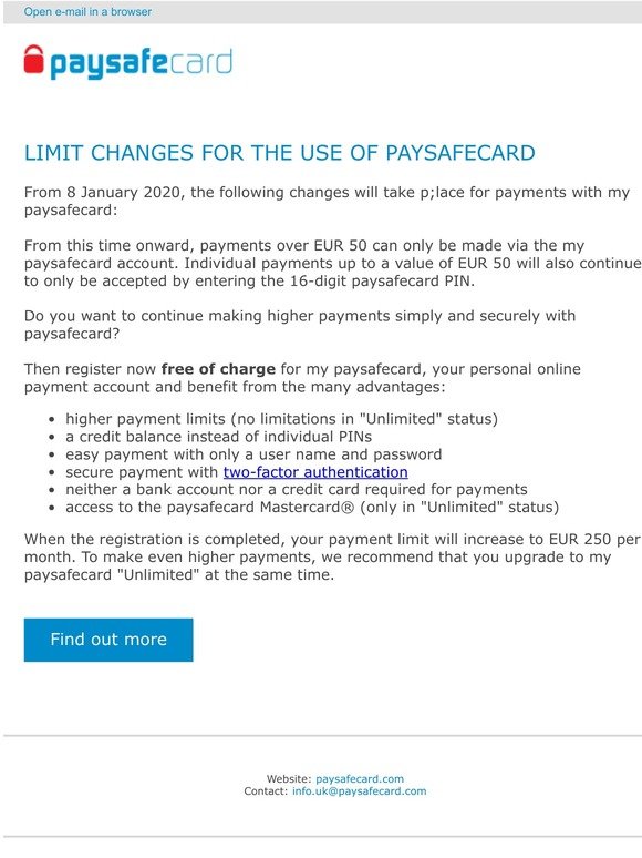 Limit changes for the use of paysafecard