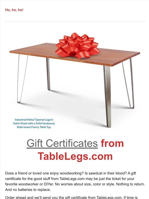 Gift certificates from TableLegs.com