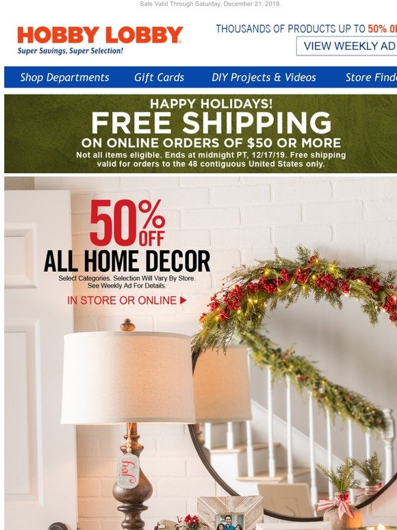 Hobby Lobby Free Shipping Ends at Midnight! Milled