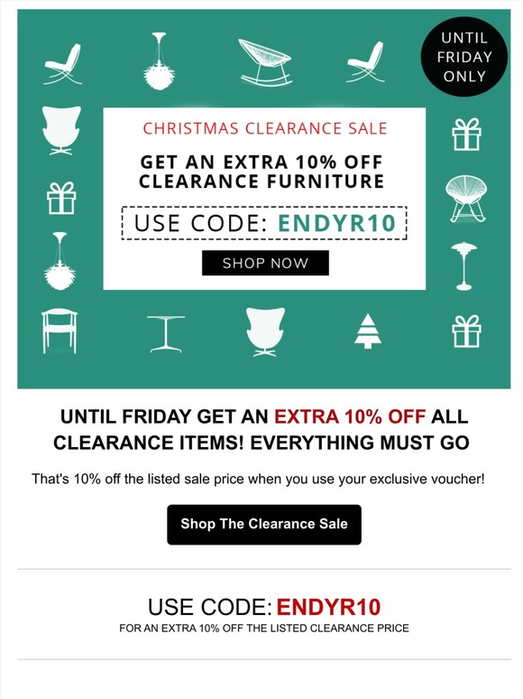 GET AN EXTRA 10% OFF THE CHRISTMAS CLEARANCE SALE