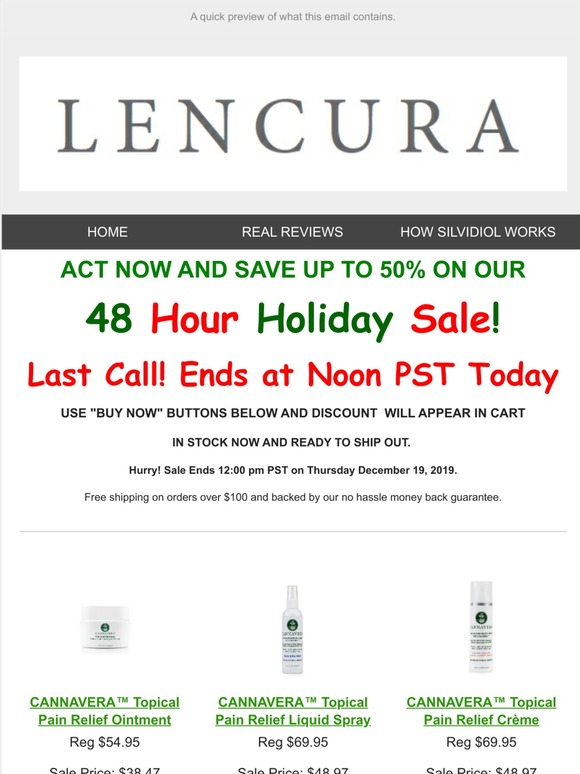 Hurry:  Last call to save up to 50% on Cannavera Topical Products