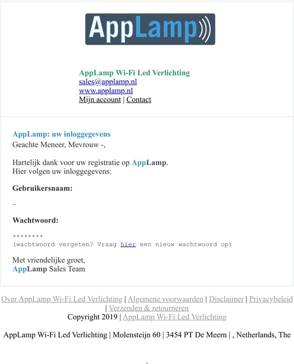 AppLamp: uw inloggegevens
