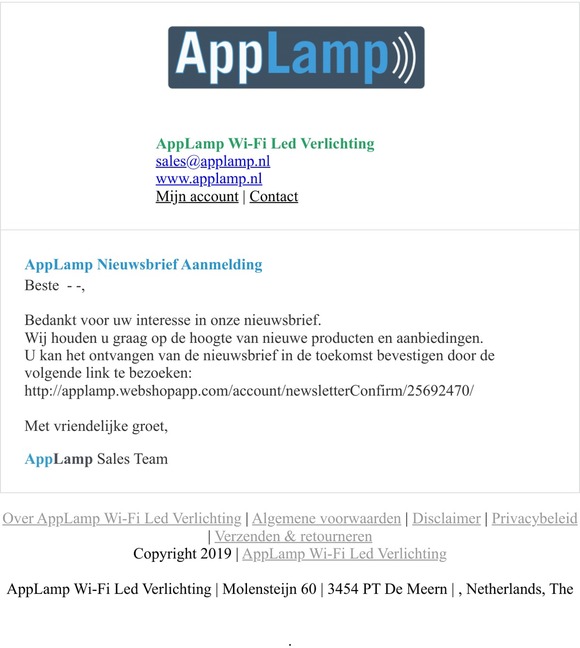 AppLamp Nieuwsbrief Aanmelding