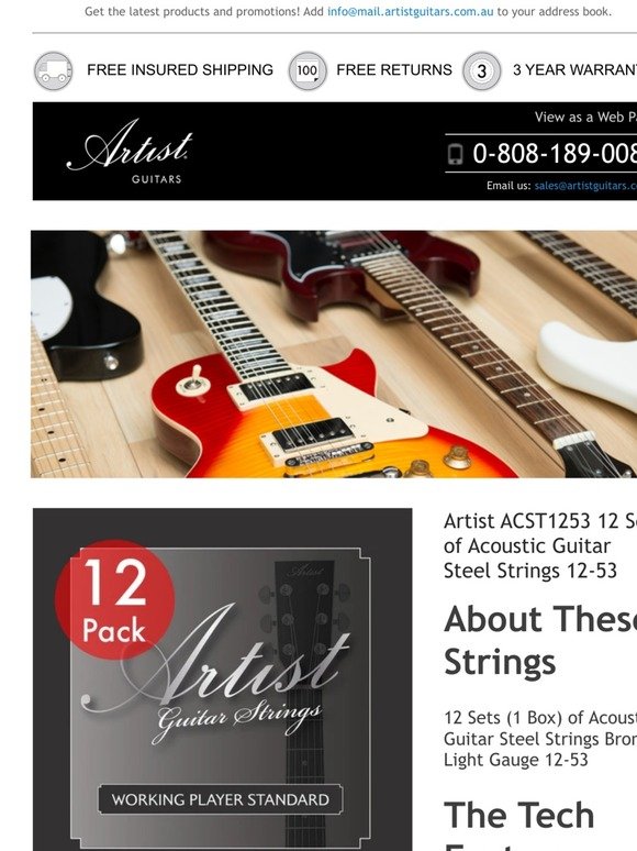We think you'll love: Artist ACST1253 12 Sets of Acoustic Guitar Steel Strings 12-53 and more...