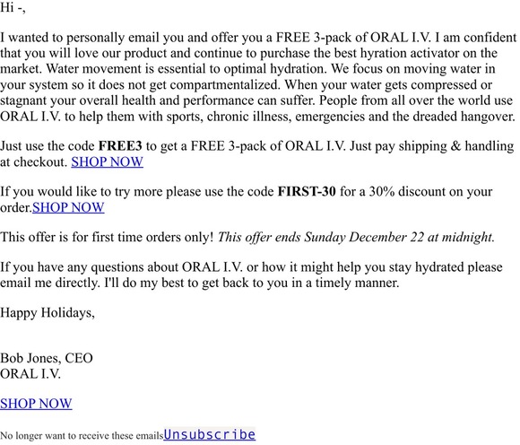 Try ORAL I.V. for FREE