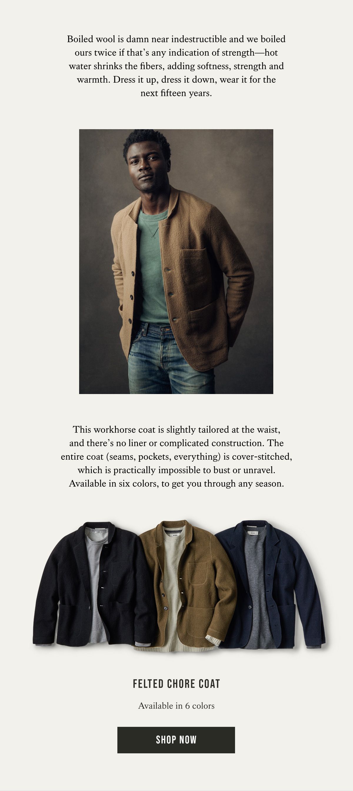 buck mason felted chore coat