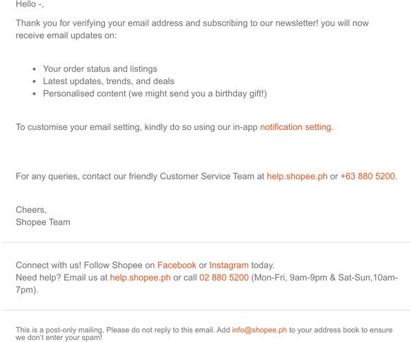 Shopee Ph Thank You For Subscribing To Shopee Newsletter Milled