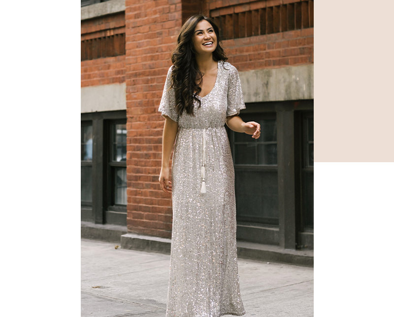 celia silver sequin maxi dress