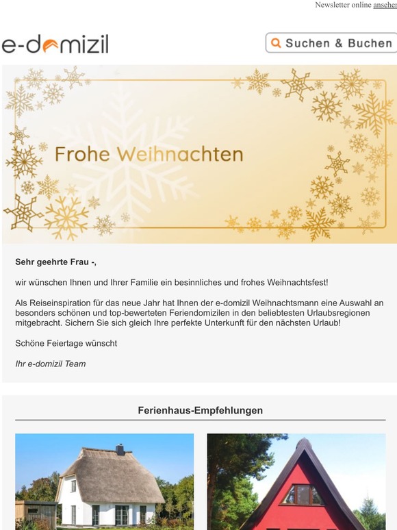 Top-Feriendomizile – Vom e-domizil Weihnachtsmann empfohlen ✩