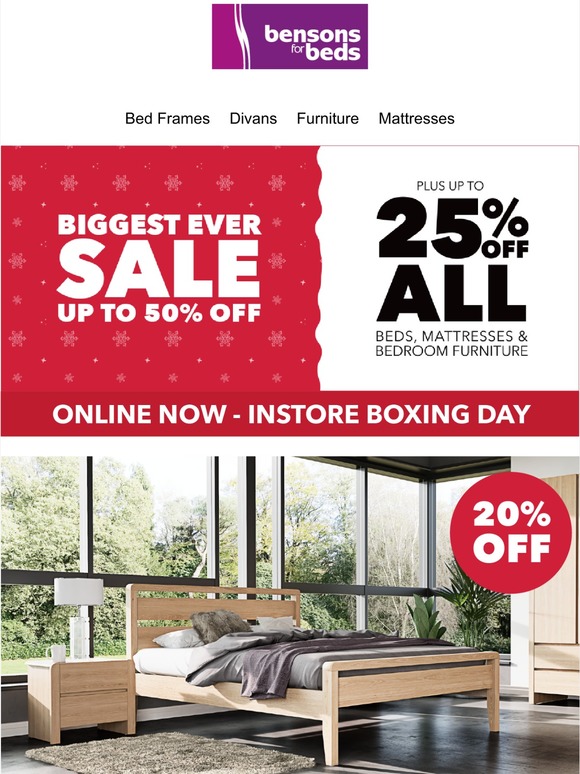 Bensons for Beds Our Biggest EVER Sale 50 off PLUS Up To 25 Off