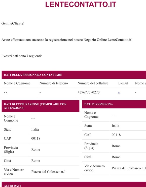 LenteContatto.it - Negozio Online - Registrazione Cliente