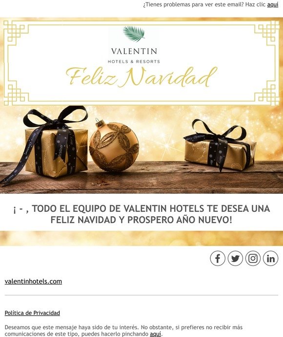 Felices fiestas de parte de Valentin Hotels & Resorts