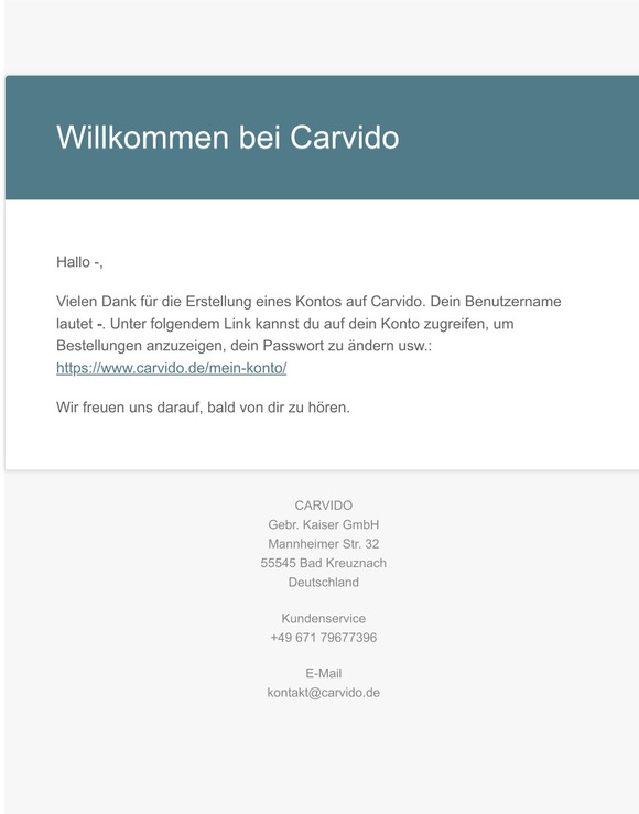 Dein Carvido Konto wurde erstellt!