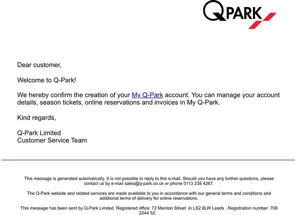 Your My Q-Park account details