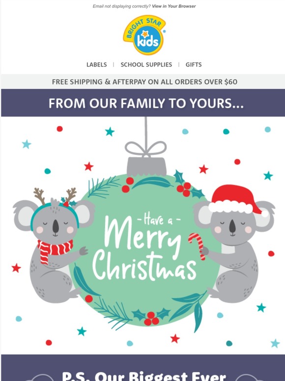 Bright Star Kids Merry Christmas From Our Family To Yours Milled