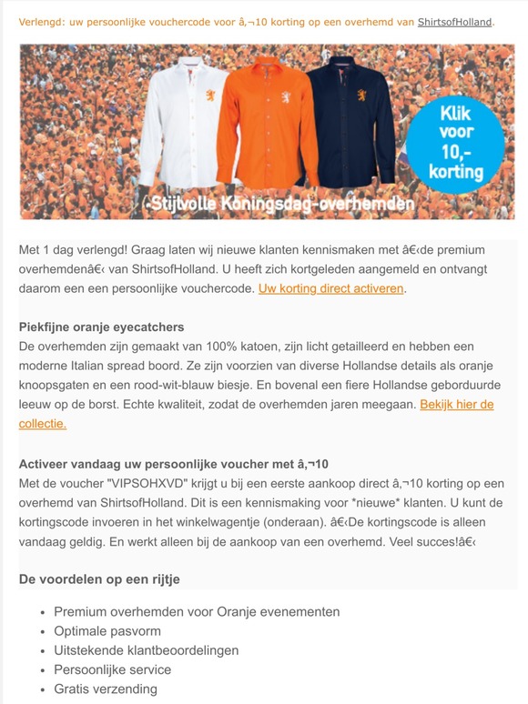 Nog 1 dag! Een ShirtsofHolland overhemd met een mooie korting