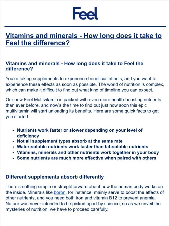 Feel Multivitamin: Vitamins And Minerals - How Long Does It Take To Feel The Difference? | Milled