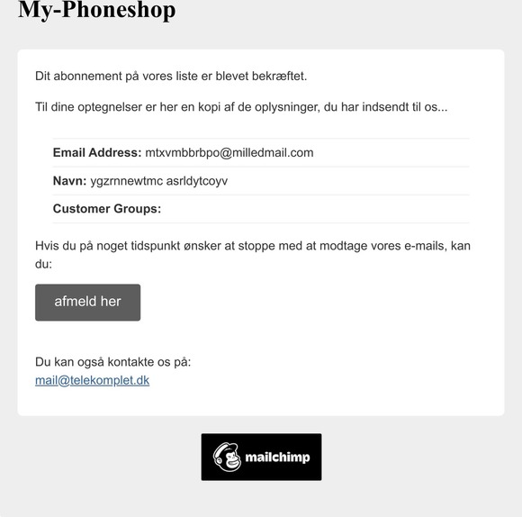 My-Phoneshop.dk Nyhedsbrev: Abonner på liste 