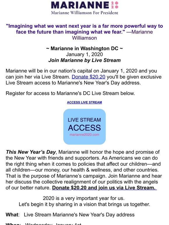 Live Stream Marianne's New Year's address