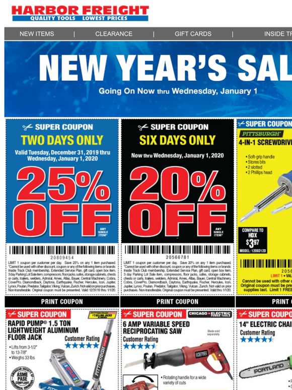 Harbor Freight Tools: New Year's Sale Going on Now