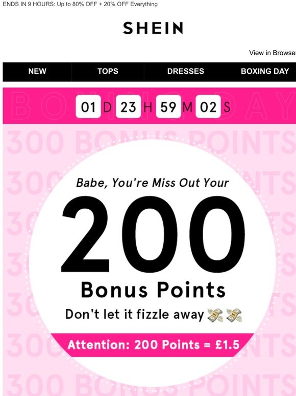 Shein UK Use 200 Bonus Points Before They're Gone Milled