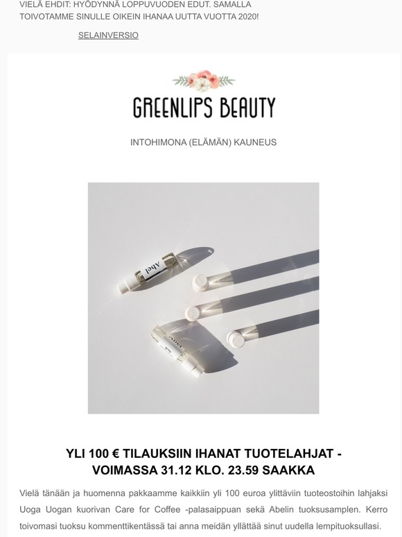 VIELÄ EHDIT: Hemmotteleva etu ekokampaamoon | Yli 100€ tilauksiin Abel-sample & Uoga Uoga saippua lahjaksi