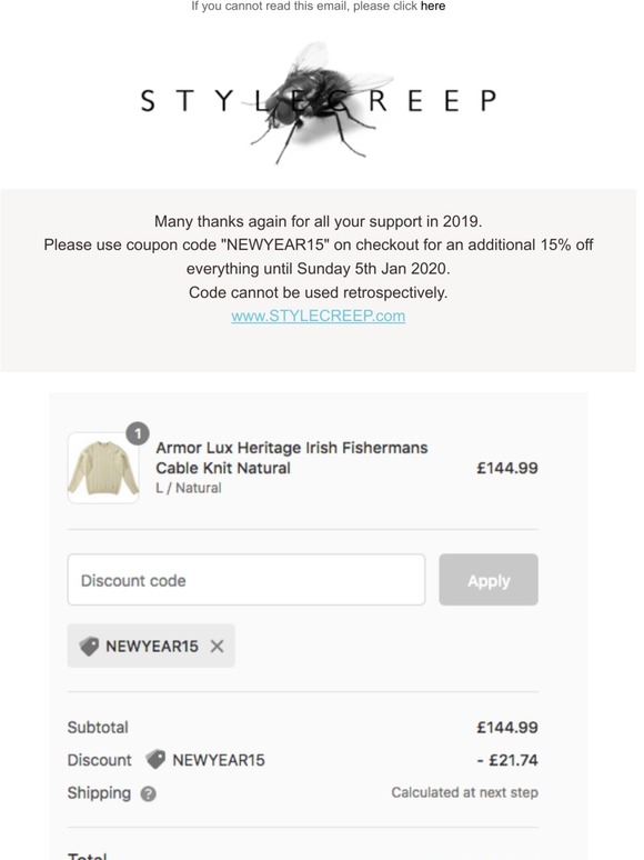 Extra 15% off everything this week @Stylecreep