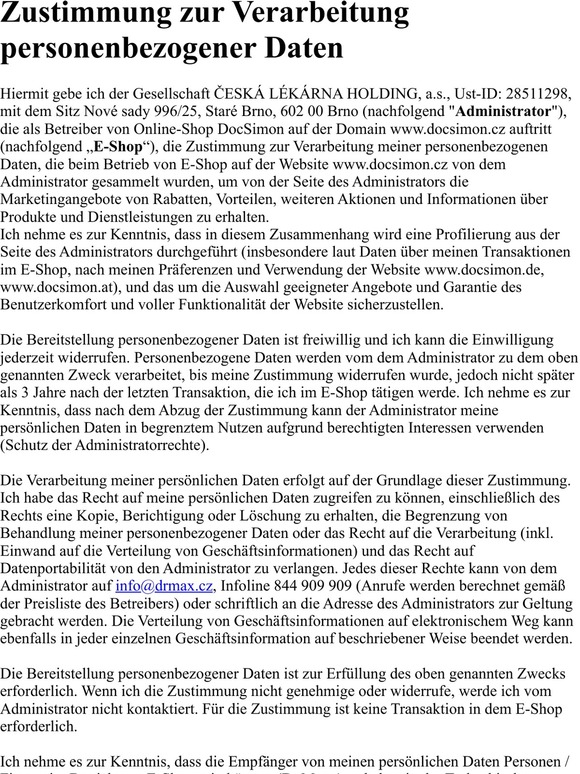 DocSimon - Ich stimme der Verarbeitung meiner personenbezogenen Daten