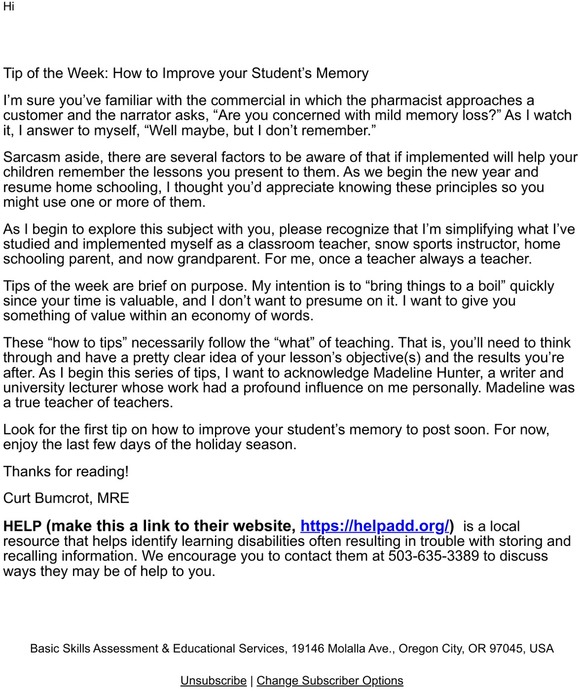 Tip of the Week: Coming soon How to Improve you Student's Memory