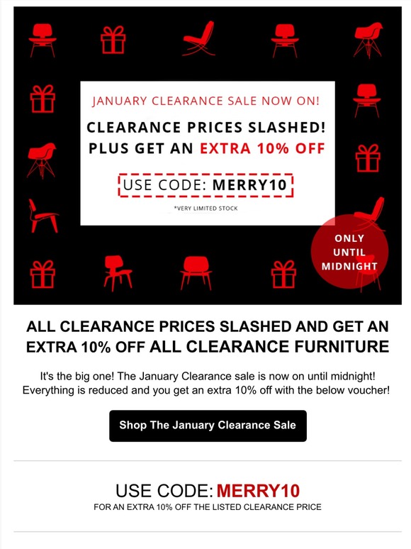 JANUARY CLEARANCE SALE! UNTIL MIDNIGHT GET AN EXTRA 10% OFF!