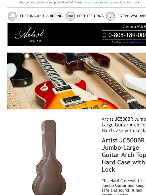 We think you'll love: Artist JC500BR Jumbo-Large Guitar Arch Top Hard Case with Lock and more...