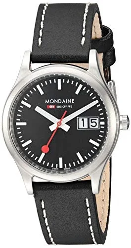 GLADIATOR Mondaine Dark Stainless Steel Quartz Watch with Leather Strap