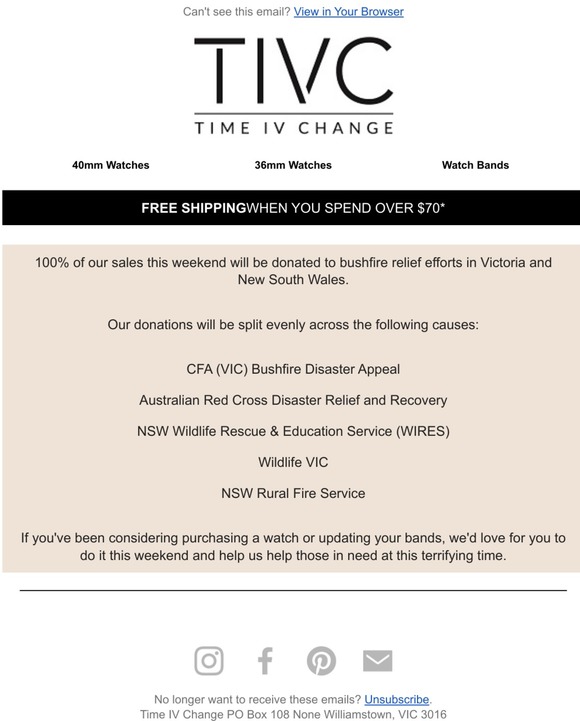 100% of sales this weekend going directly to bushfire relief