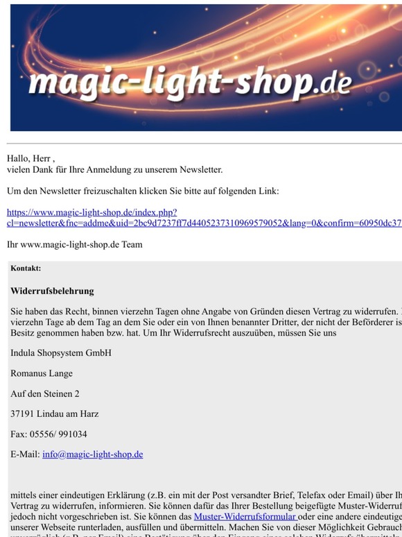 Newsletter www.magic-light-shop.de