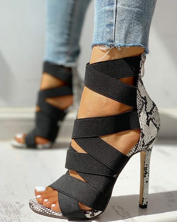 concise double strap thin heeled sandals