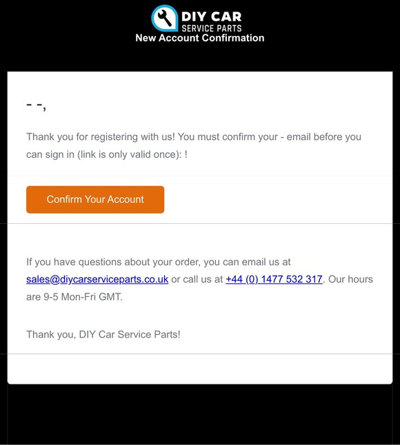Please confirm your DIY Car Service Parts account