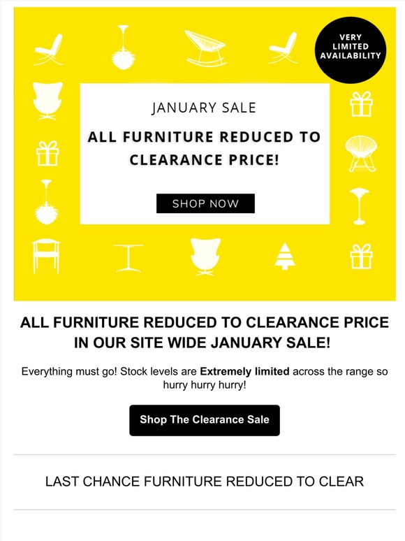 JANUARY SALE! ALL FURNITURE REDUCED TO CLEARANCE PRICE!😍