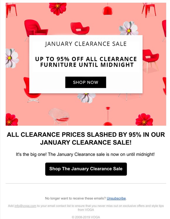 95% OFF FURNITURE IN OUR JANUARY CLEARANCE SALE