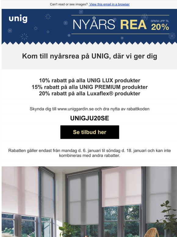 Nyårsrea hos UNIG – spar op til 20%