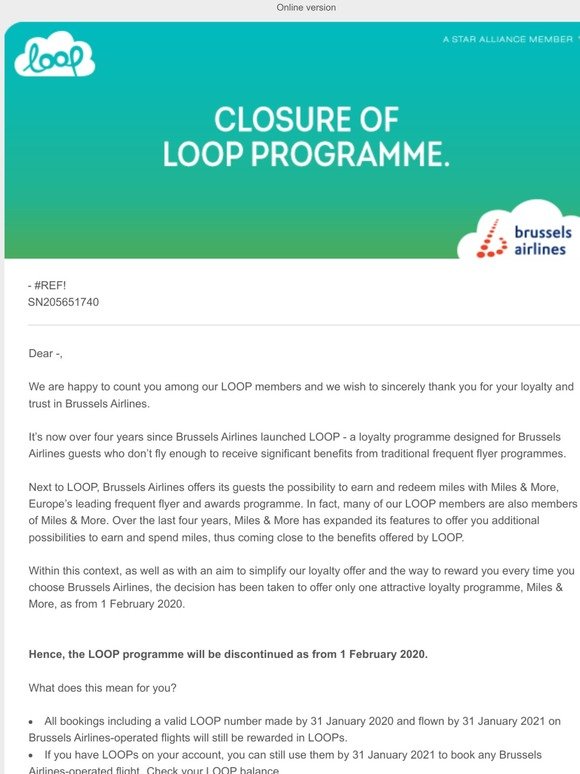 LOOP will be discontinued as from 1 February