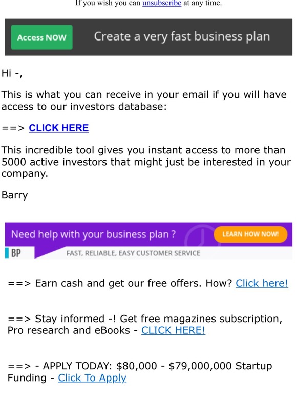 (1) New email from investor