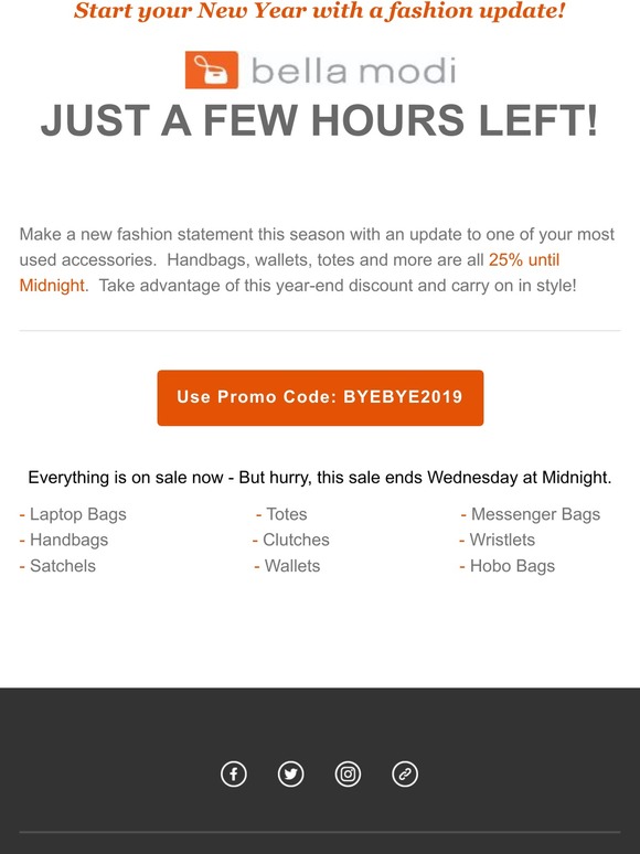 It's not too late to grab that Bella Modi bag at 25% off! 🧡