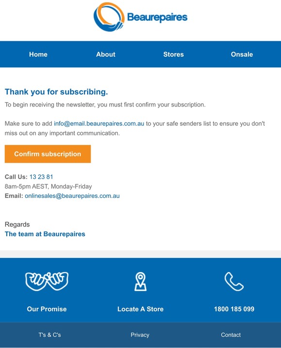 Newsletter subscription confirmation