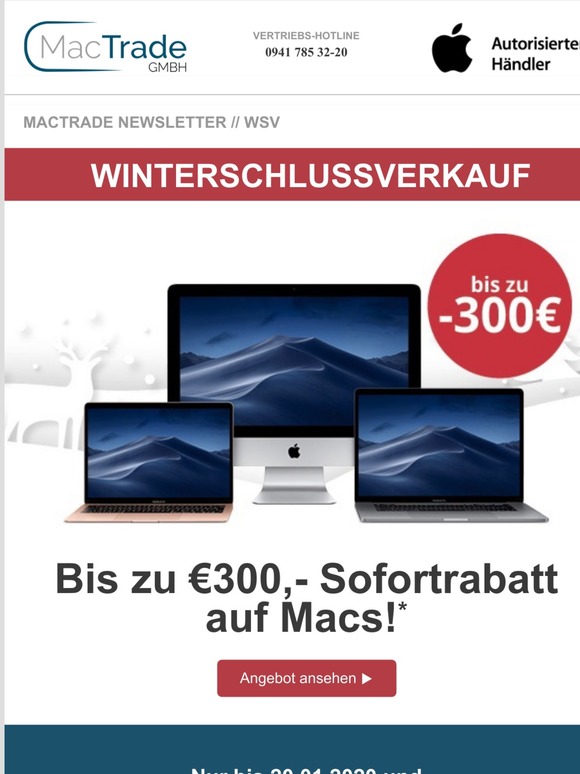 Bis zu 300€ Rabatt - Winterschlussverkauf bei MacTrade