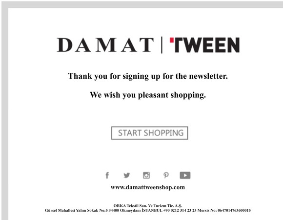 Newsletter Subscription Completed | www.damattweenshop.com