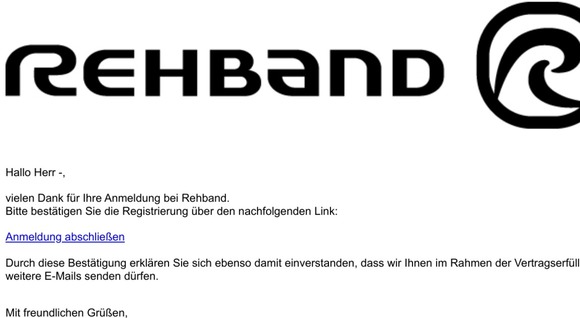 Bitte bestätigen Sie Ihre Anmeldung bei Rehband