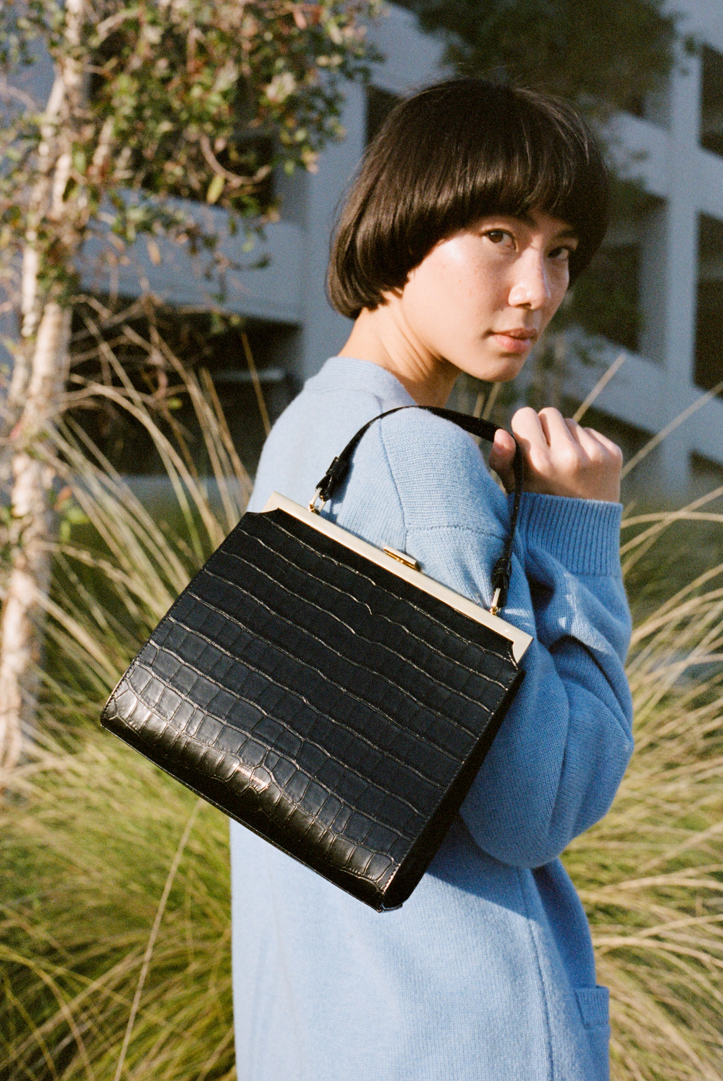 mansur gavriel croc embossed tote